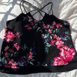 Express Black Floral Camisole with Pink and Green Accents